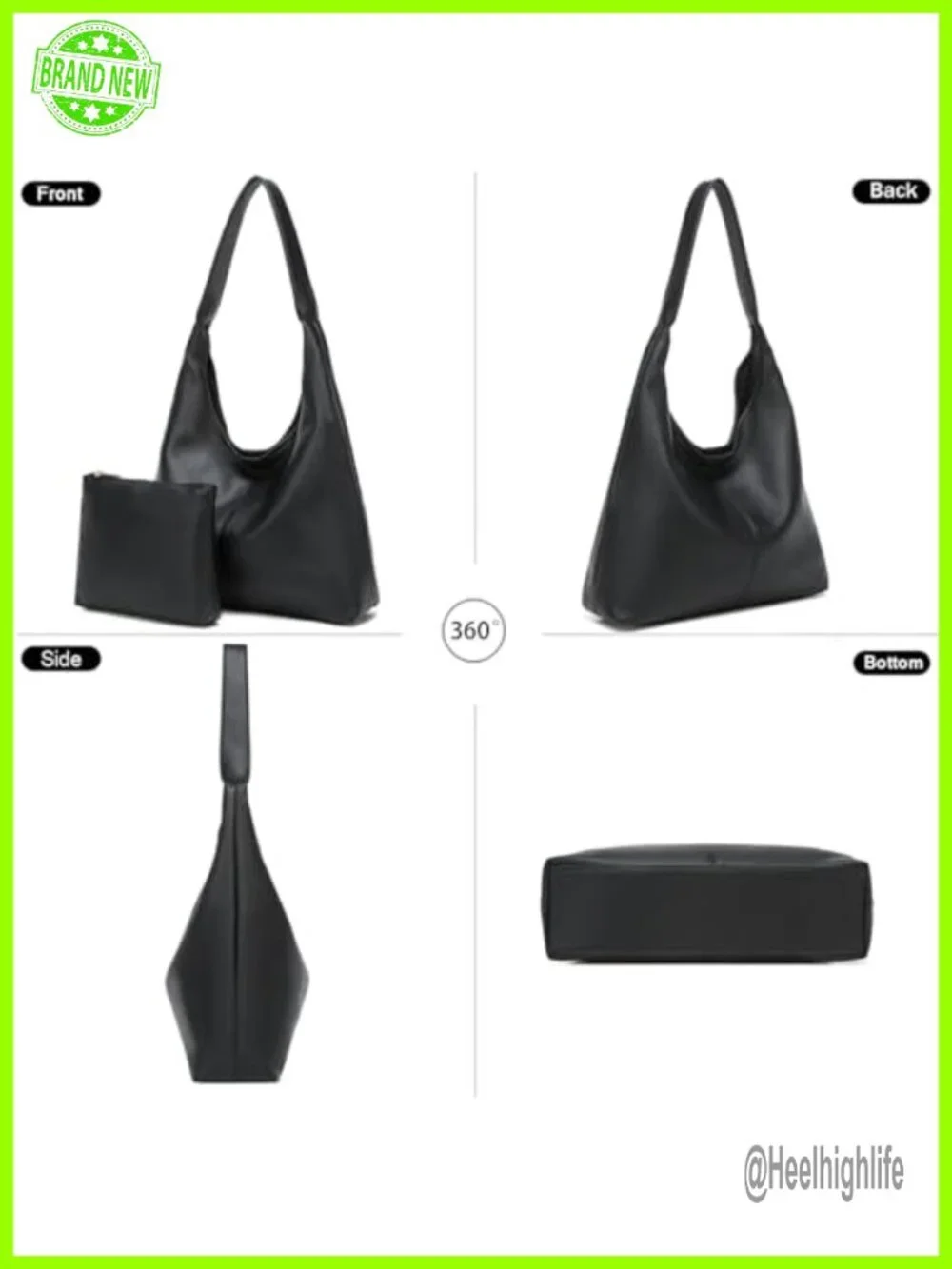 Vegan Leather Slouchy Hobo Shoulder Bag Tote Purse for Work Travel
